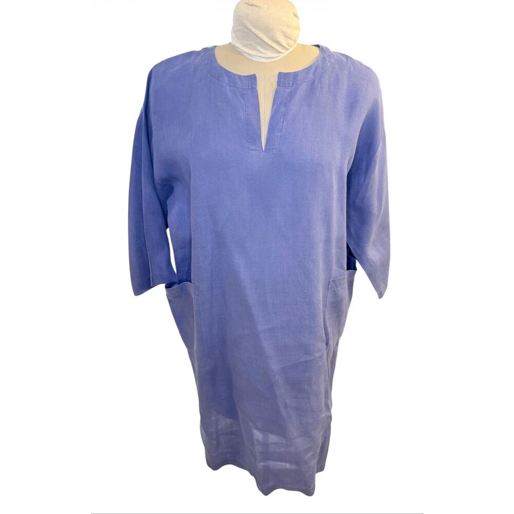 Eileen Fisher Organic Linen Tunic Dress Slate Blue Petite Large Lightweight Pack